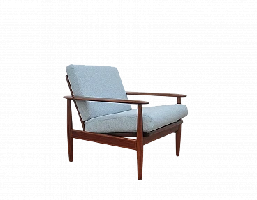 Teak and light blue fabric armchair in the style of Grete Jalk, 1960s