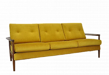 Beech and yellow velvet folding sofa bed, 1960s