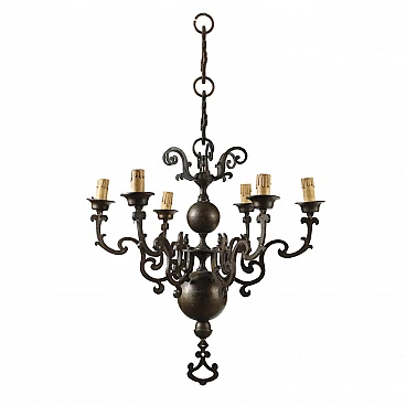6-Light bronze chandelier with wavy arms, 18th century