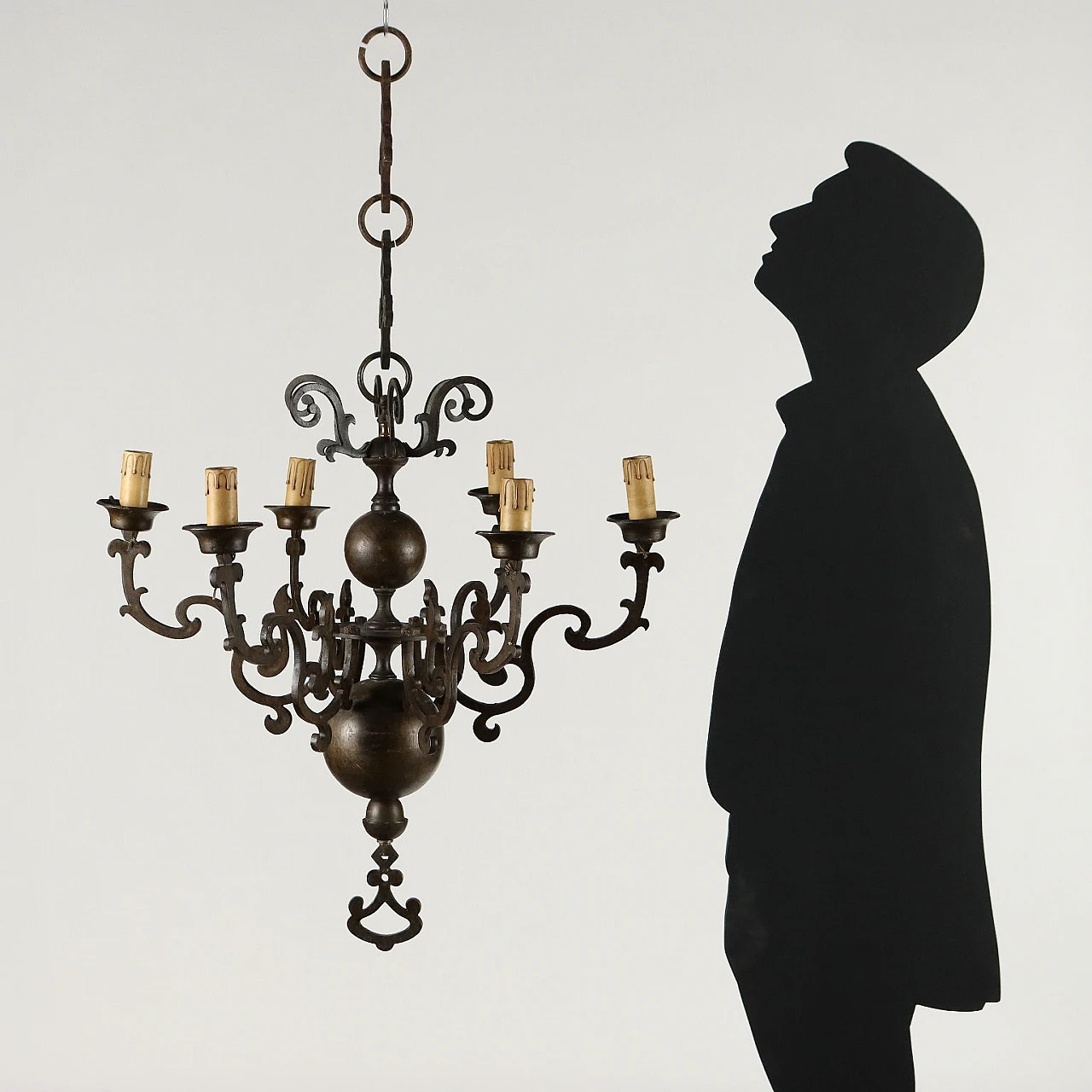 6-Light bronze chandelier with wavy arms, 18th century 2