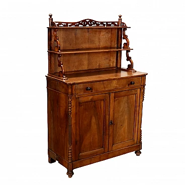 Walnut sideboard with riser and curved uprights, 19th century