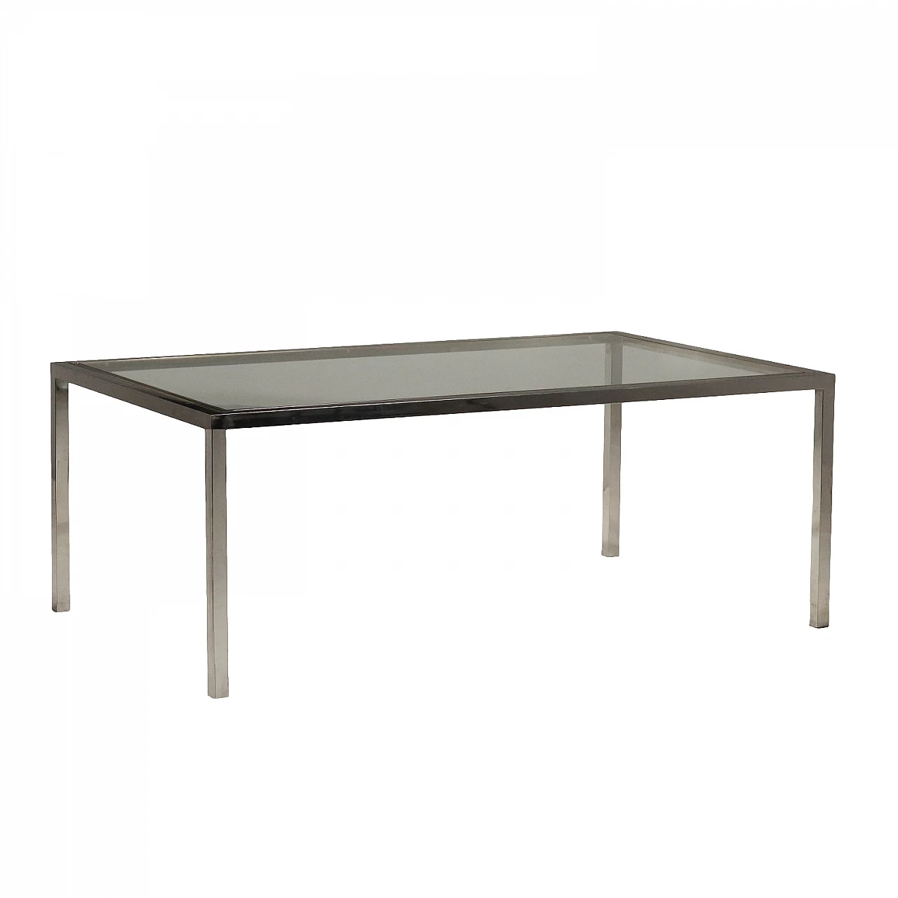 Table with glass top and brass & steel structure, 1970s 1