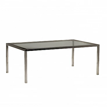 Table with glass top and brass & steel structure, 1970s