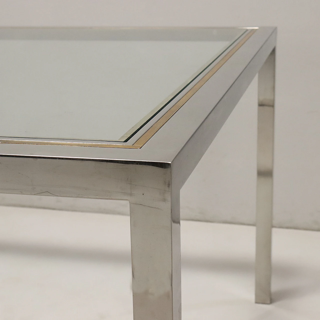 Table with glass top and brass & steel structure, 1970s 6