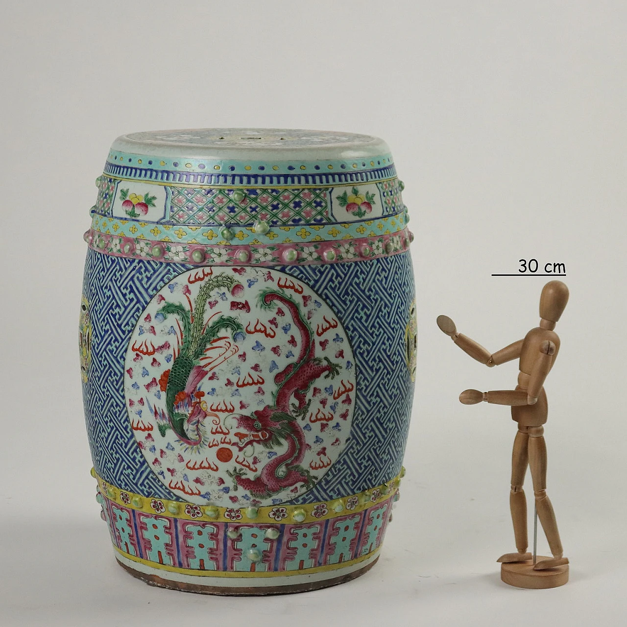 Sgabello in porcellana decorato con drago e fenice, '800 2