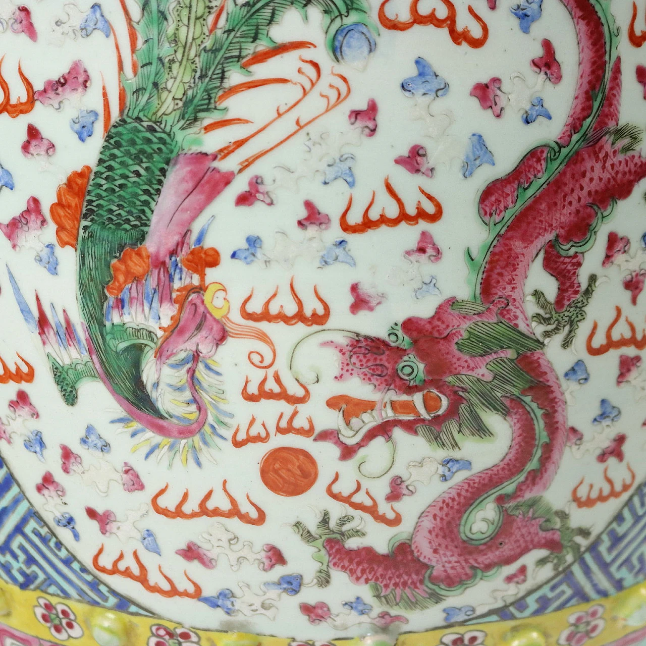 Sgabello in porcellana decorato con drago e fenice, '800 3