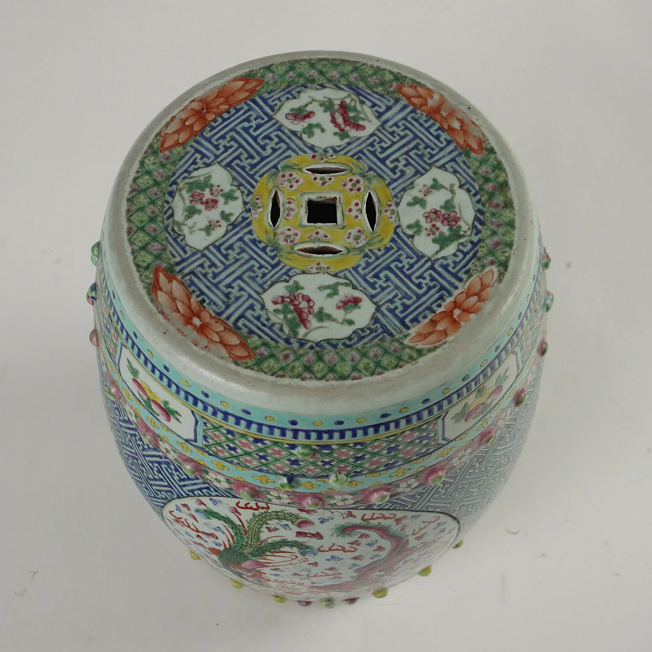 Sgabello in porcellana decorato con drago e fenice, '800 5