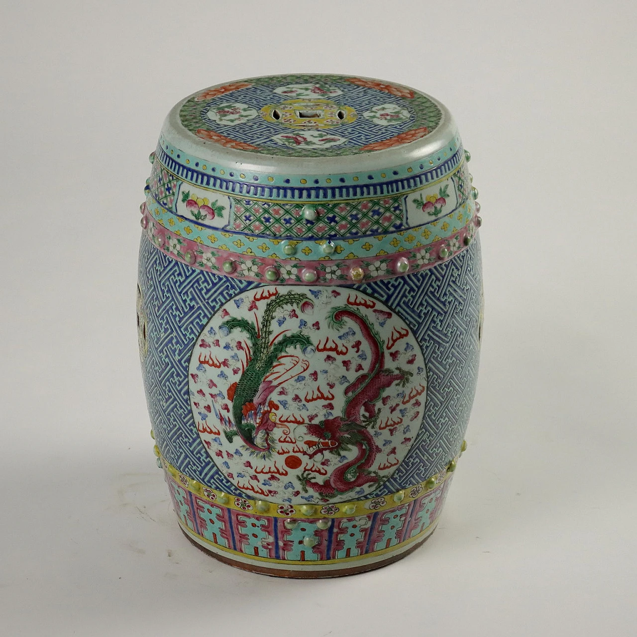 Sgabello in porcellana decorato con drago e fenice, '800 8