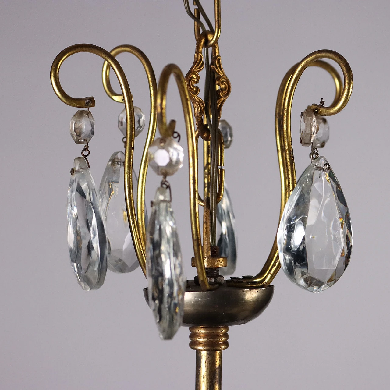 Eight-light brass and crystal chandelier, 1930s 5