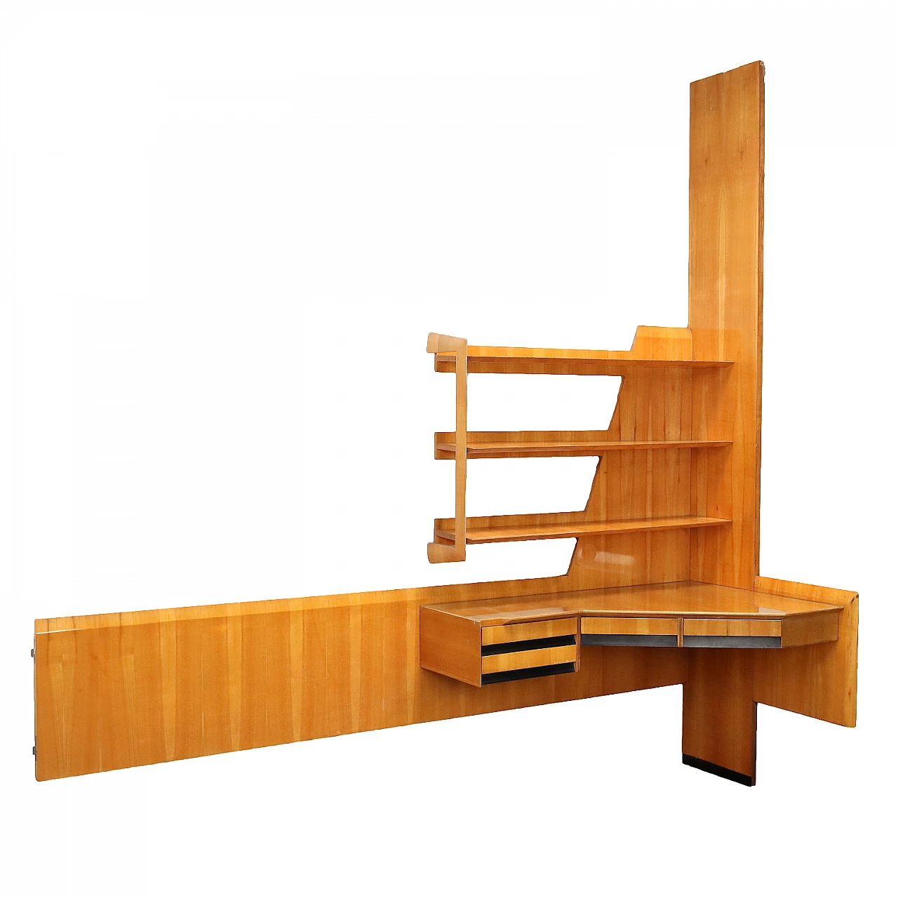 Corner bookcase with desk made of maple veneered wood with formica inserts, 1960s 1