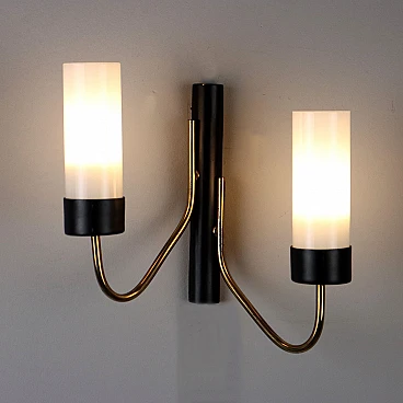 Two-light wall light with black painted metal frame, 1950s