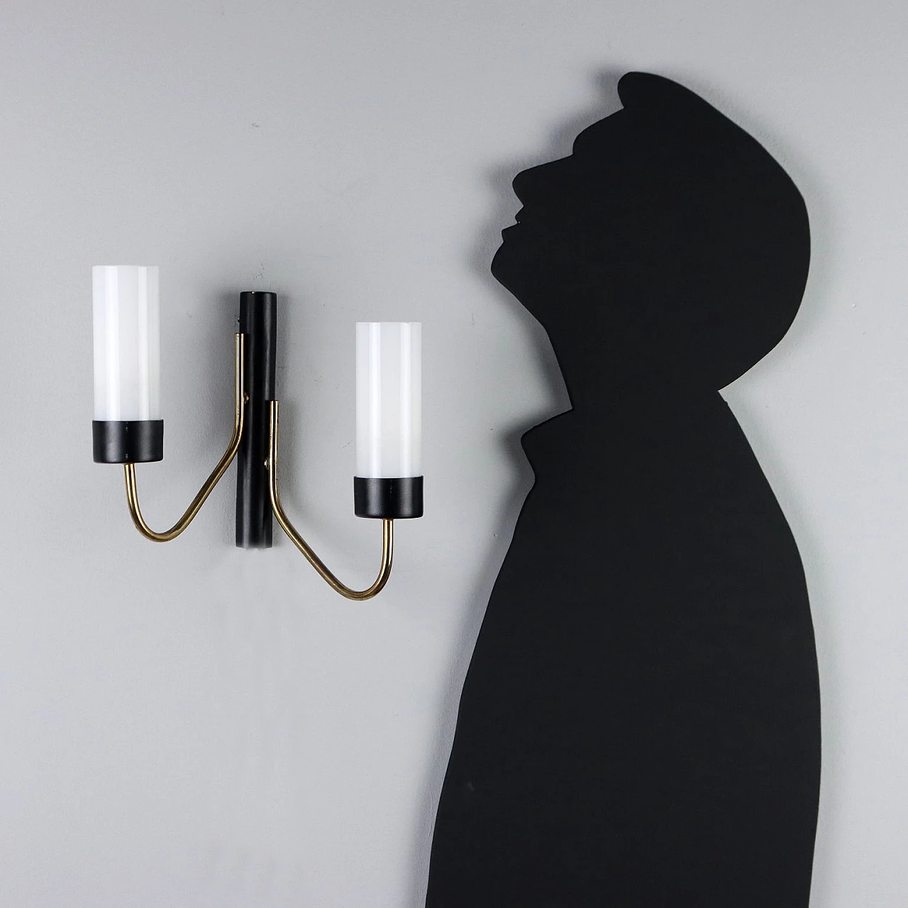 Two-light wall light with black painted metal frame, 1950s 2