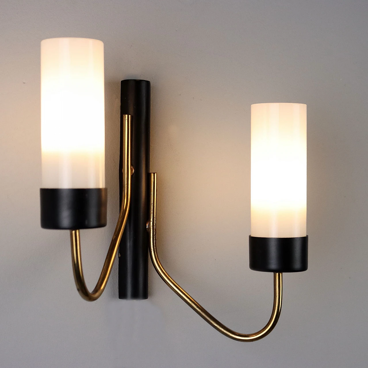Two-light wall light with black painted metal frame, 1950s 3