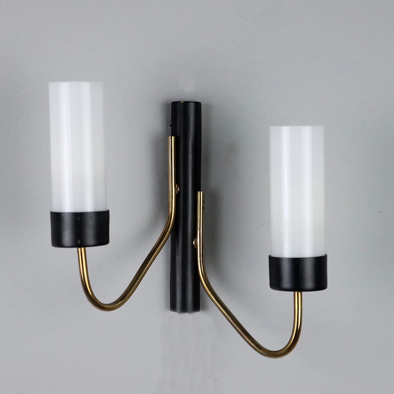 Two-light wall light with black painted metal frame, 1950s 5