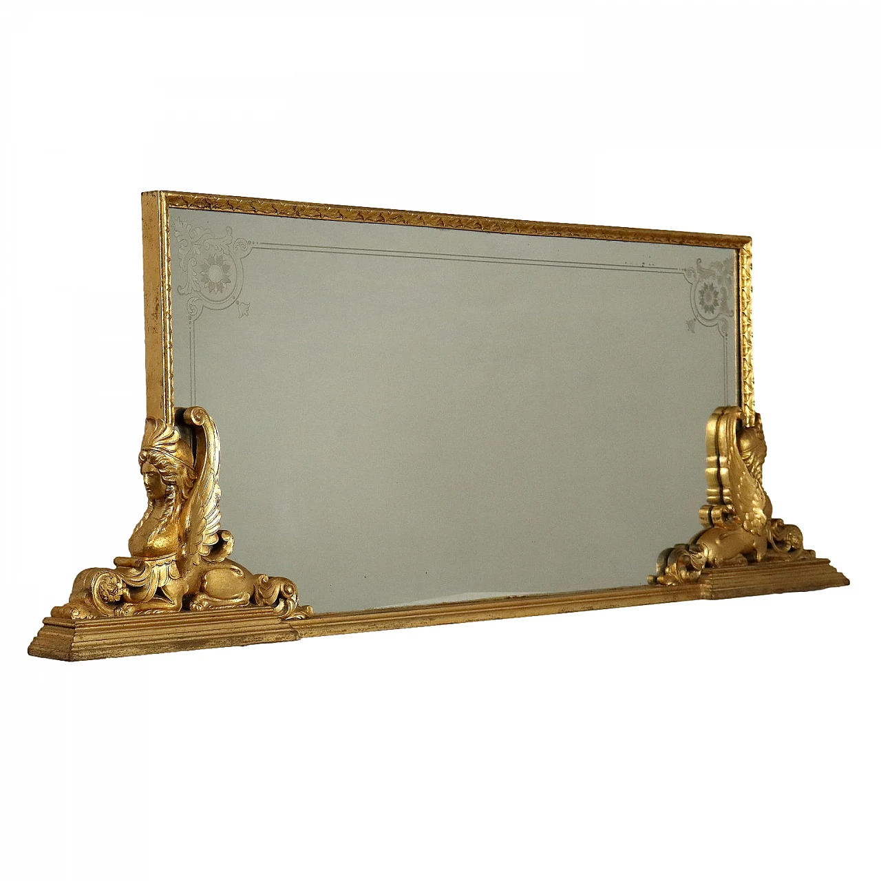 Eclectic carved and gilded wooden stand mirror, 1950s 1