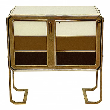 Wooden, brass & glass sideboard with two doors, 1980s