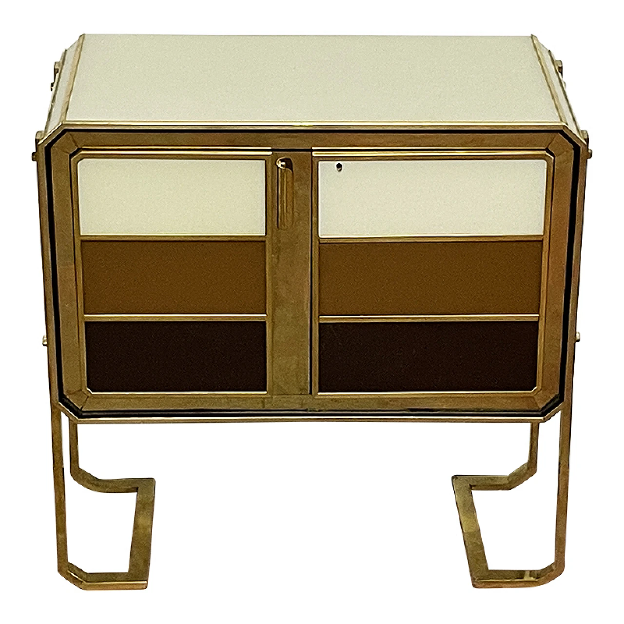 Wooden, brass & glass sideboard with two doors, 1980s 4