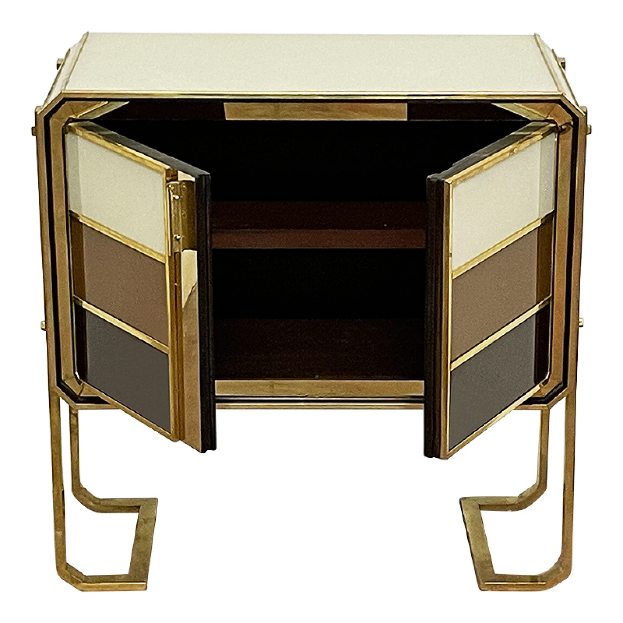 Wooden, brass & glass sideboard with two doors, 1980s 5