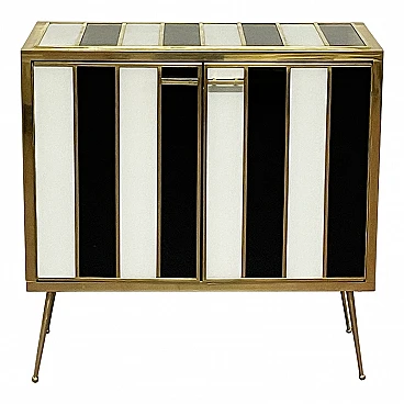 Black and white banded glass sideboard with 2 doors, 1980s
