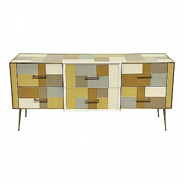 Multicolored glass and brass sideboard with six drawers, 1990s