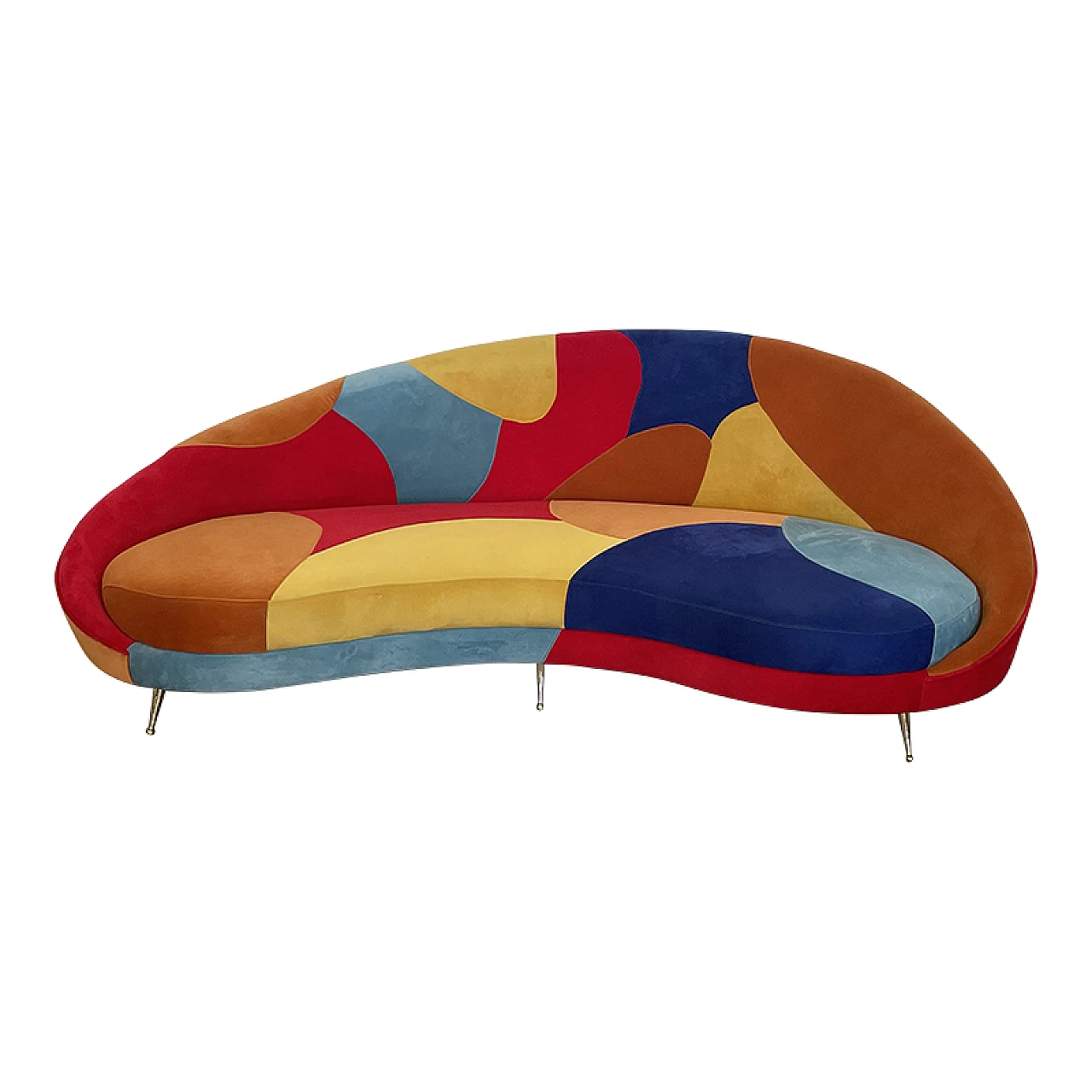 Curved 3-seater sofa with patchwork fabric and cushions, 1990s 1