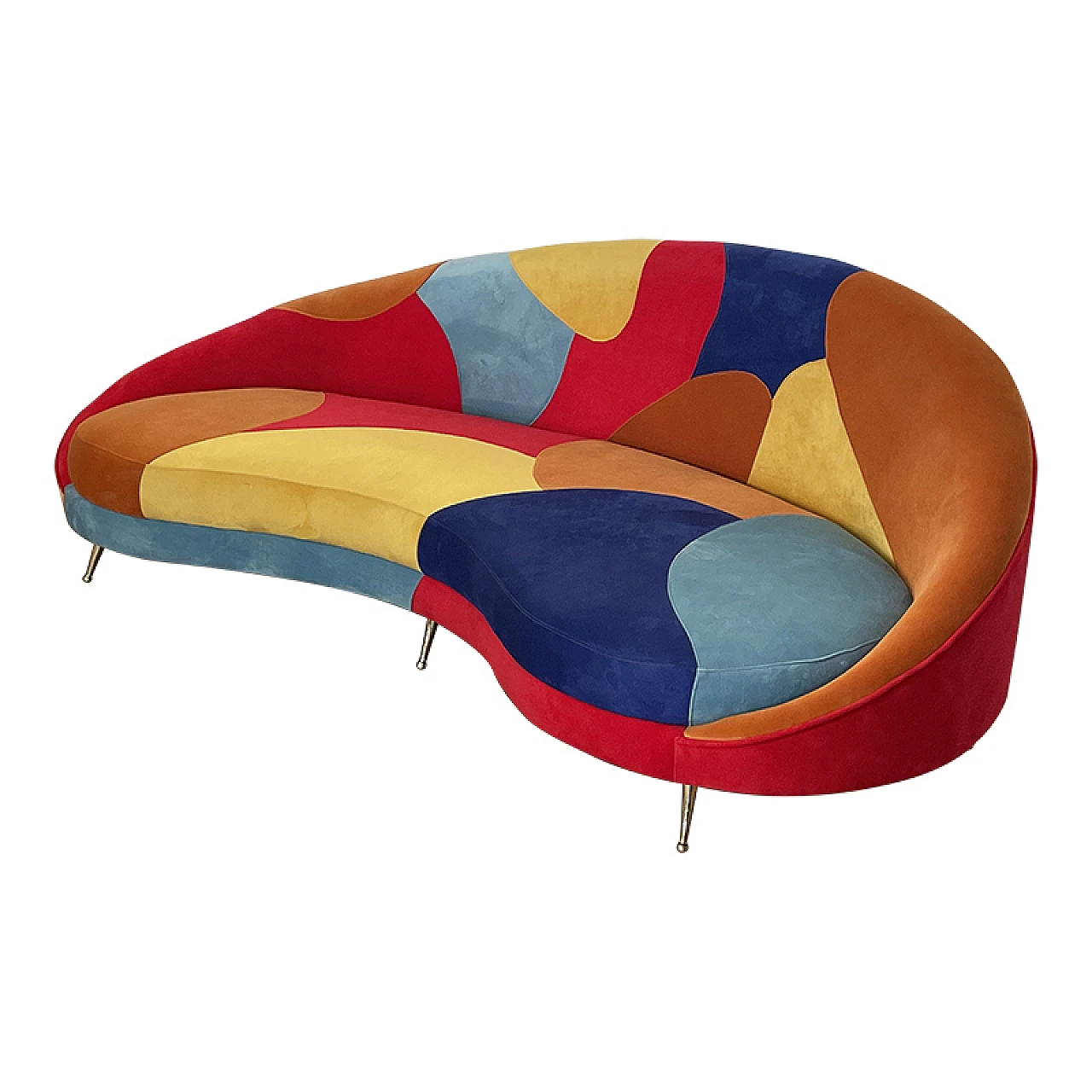 Curved 3-seater sofa with patchwork fabric and cushions, 1990s 2