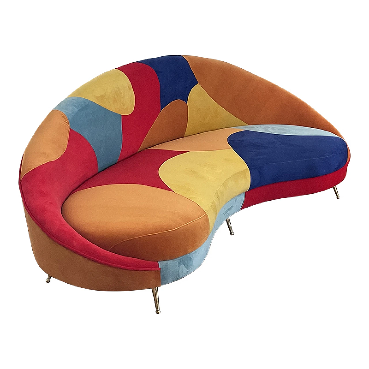 Curved 3-seater sofa with patchwork fabric and cushions, 1990s 3