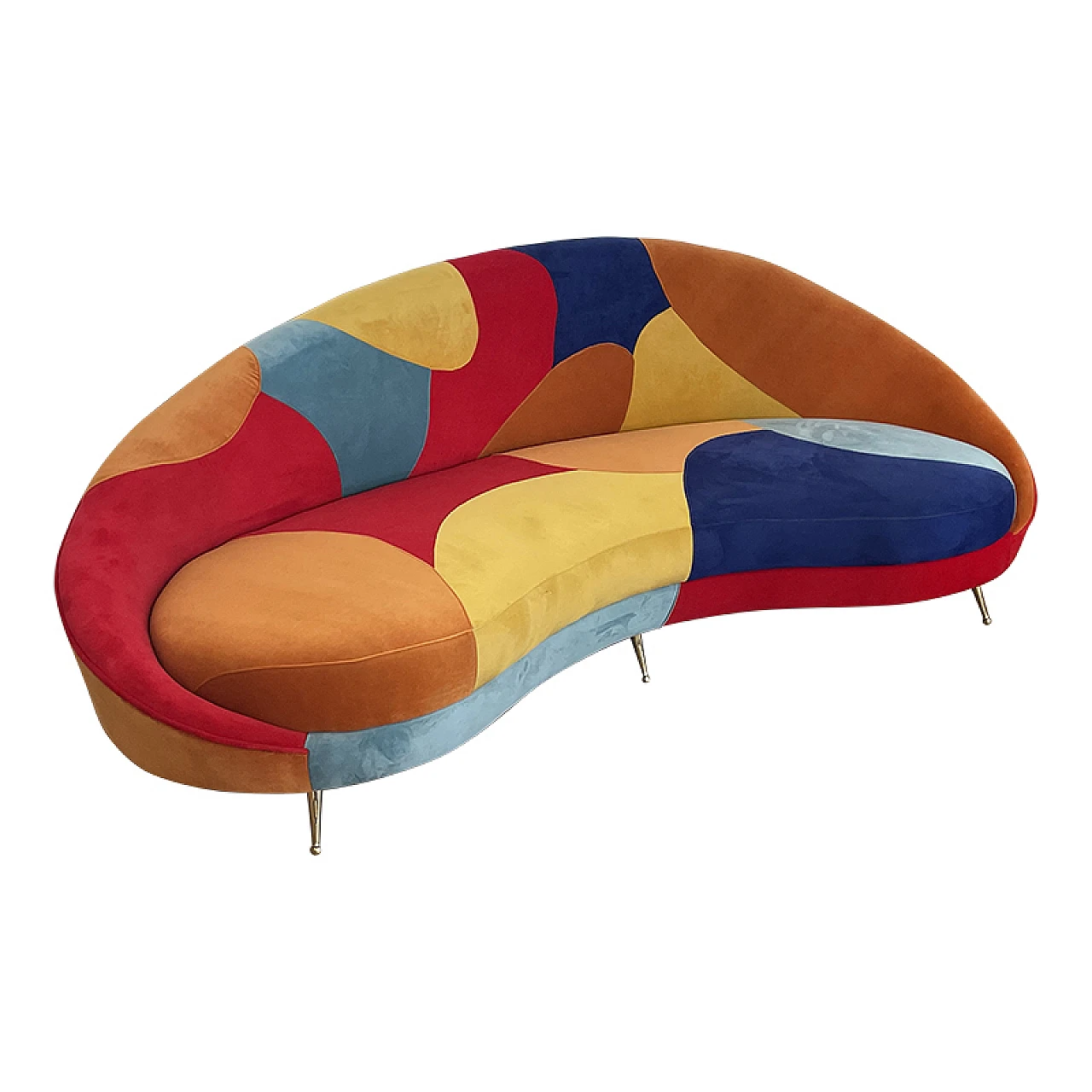 Curved 3-seater sofa with patchwork fabric and cushions, 1990s 4