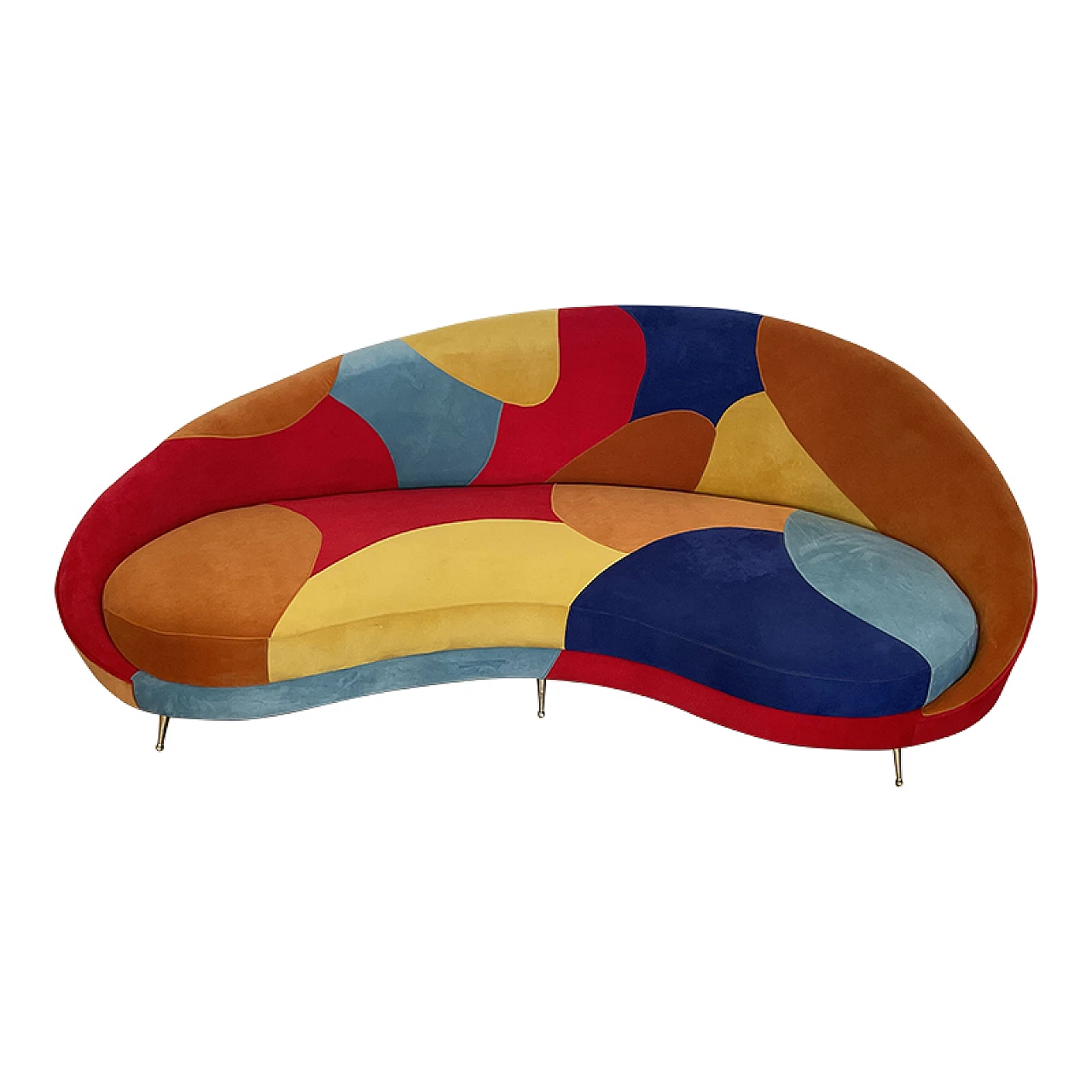Curved 3-seater sofa with patchwork fabric and cushions, 1990s 5