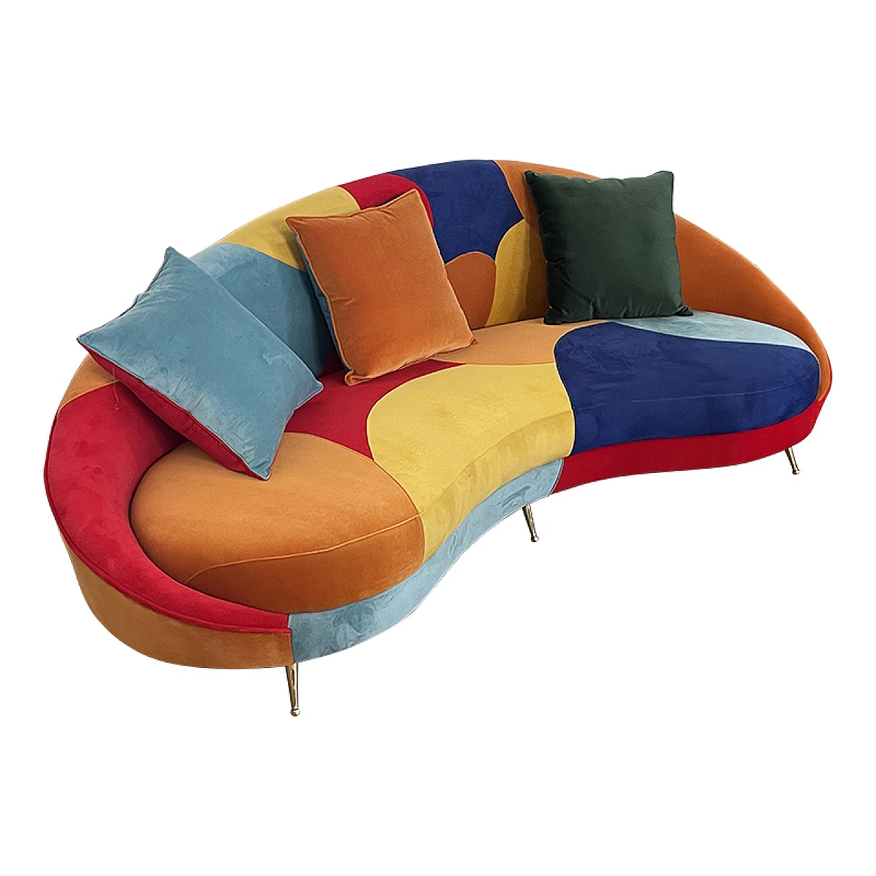 Curved 3-seater sofa with patchwork fabric and cushions, 1990s 8