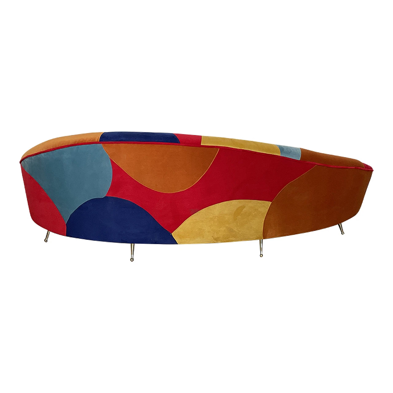 Curved 3-seater sofa with patchwork fabric and cushions, 1990s 9