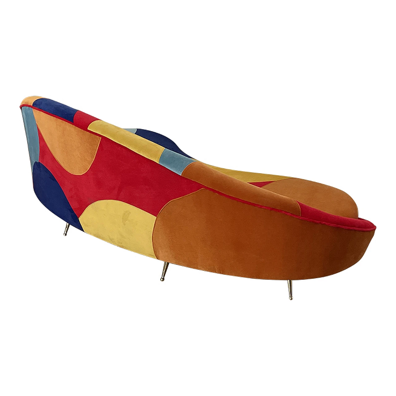Curved 3-seater sofa with patchwork fabric and cushions, 1990s 10