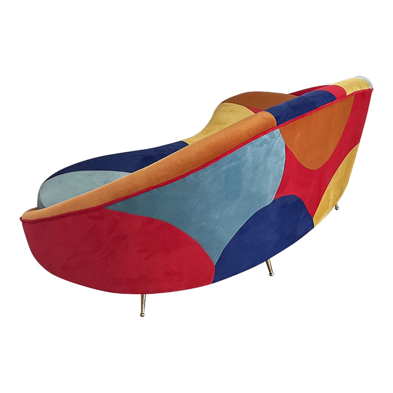 Curved 3-seater sofa with patchwork fabric and cushions, 1990s 11