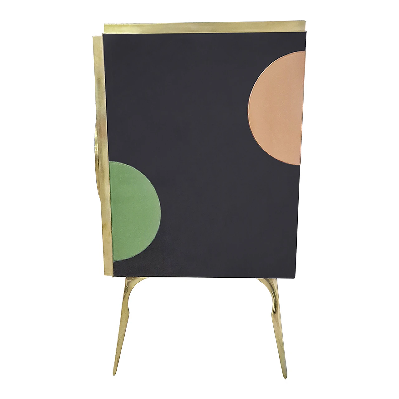 Sideboard with three black glass doors and circular inserts, 1980s 4