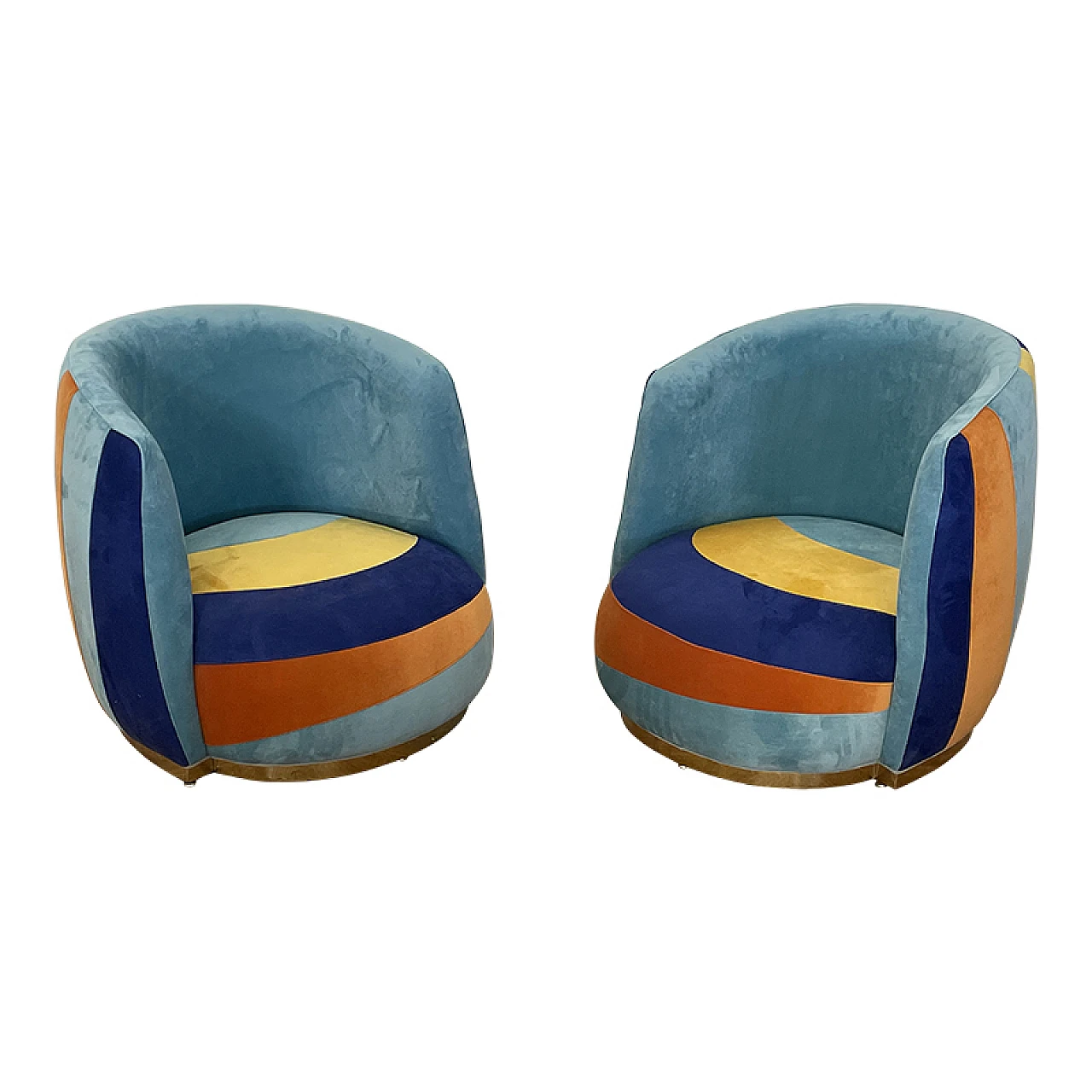 Pair of cockpit armchairs in coloured velvet, 1990s 1