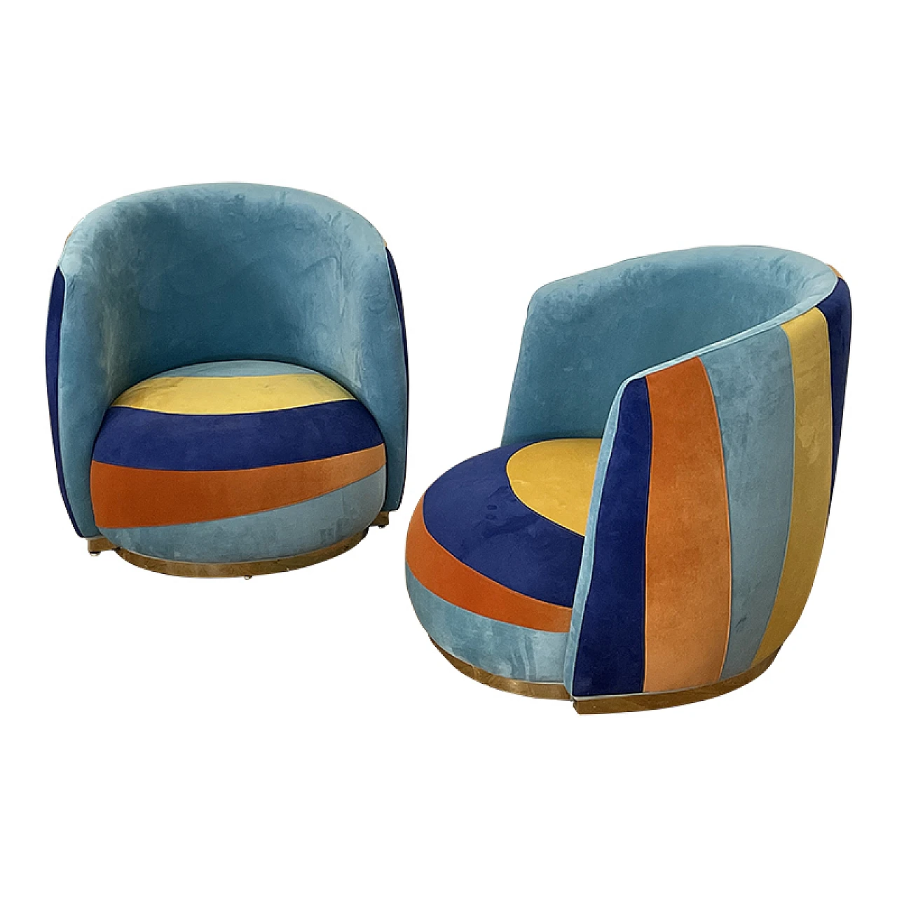 Pair of cockpit armchairs in coloured velvet, 1990s 2