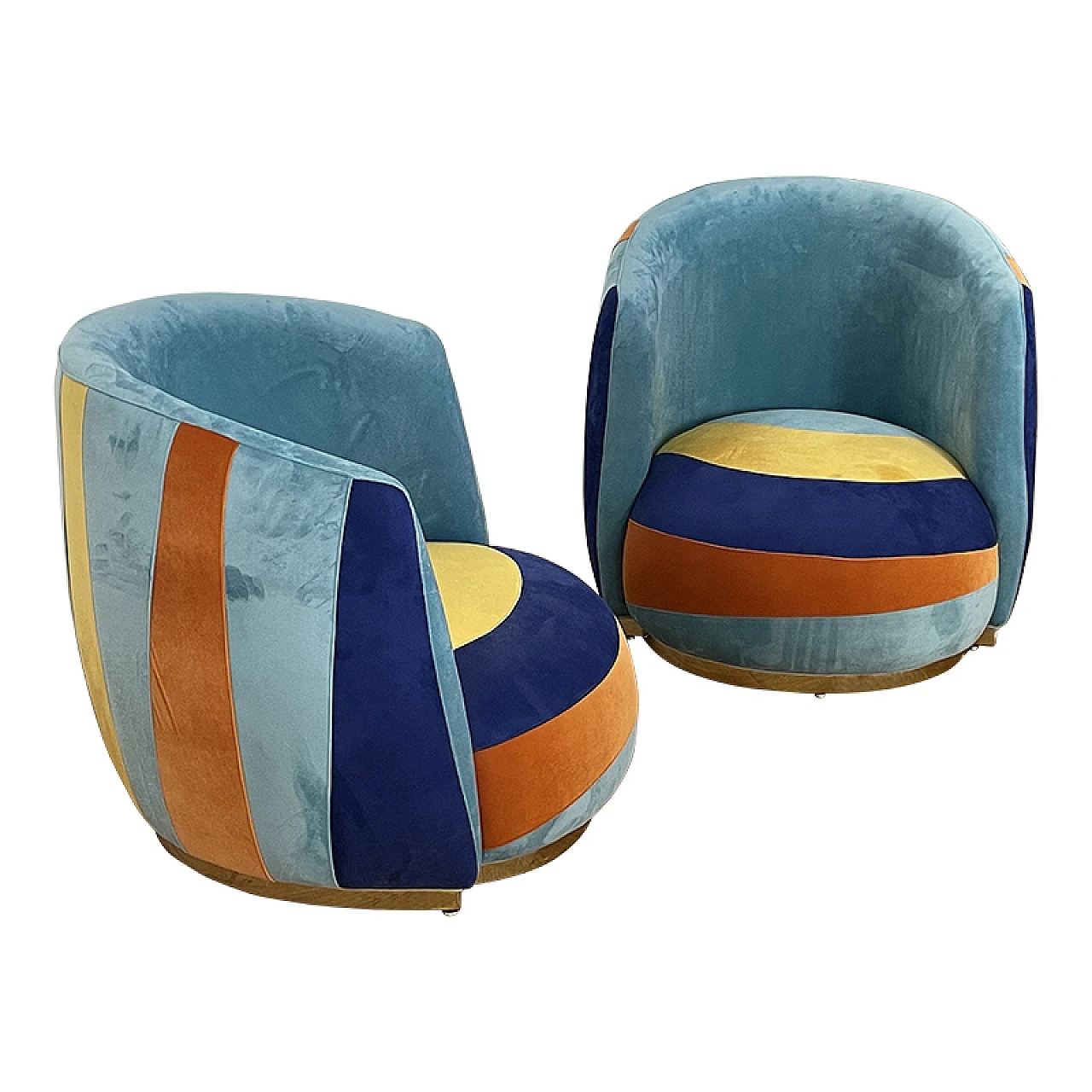 Pair of cockpit armchairs in coloured velvet, 1990s 3