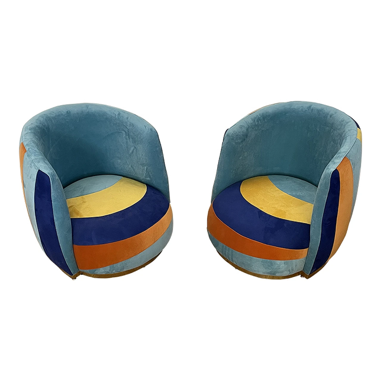 Pair of cockpit armchairs in coloured velvet, 1990s 4