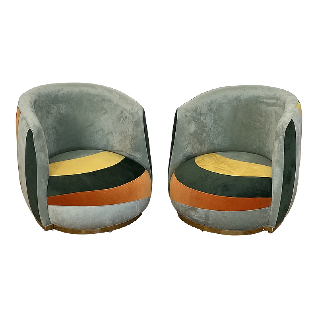 Pair of velvet cockpit armchairs, 1980s 1