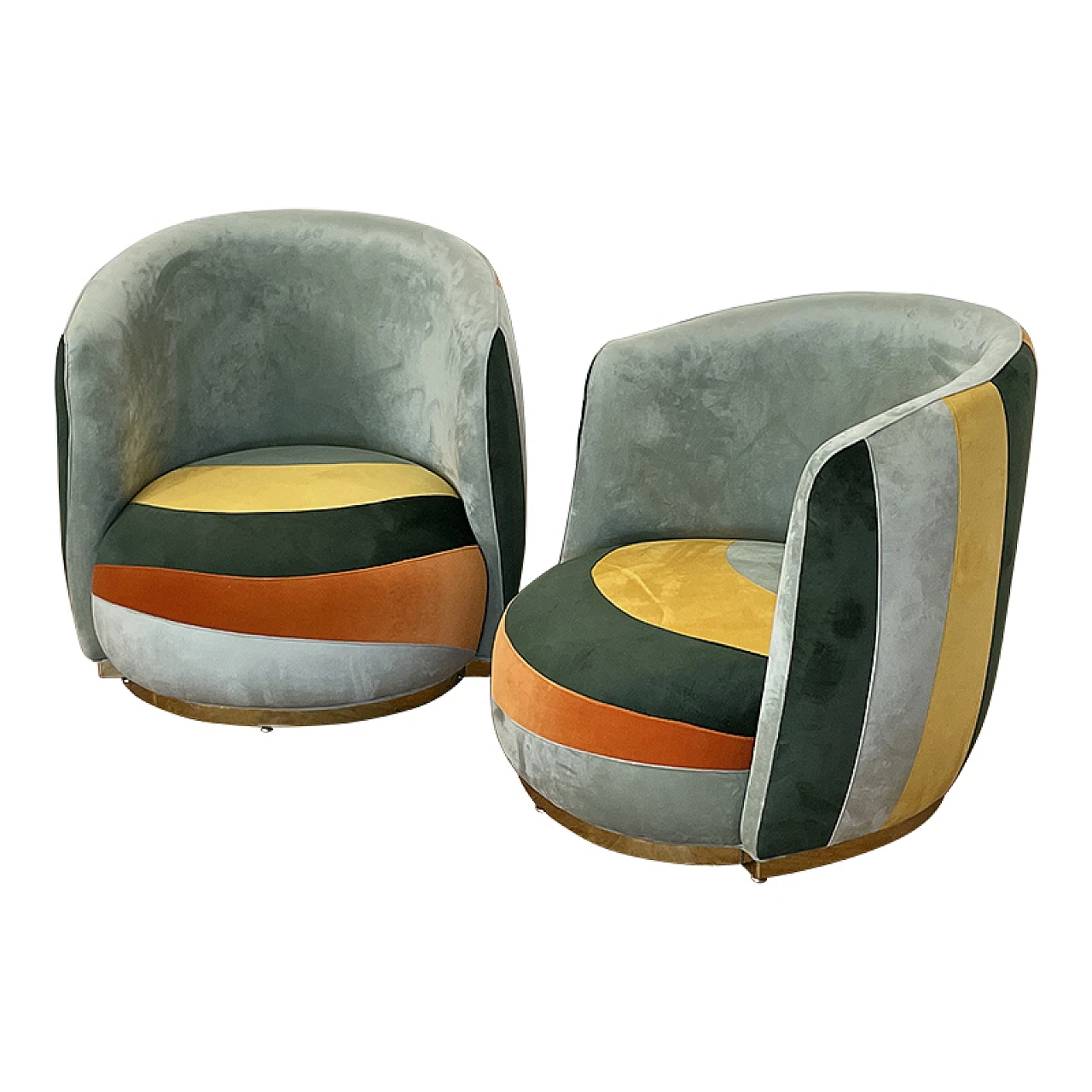 Pair of velvet cockpit armchairs, 1980s 2