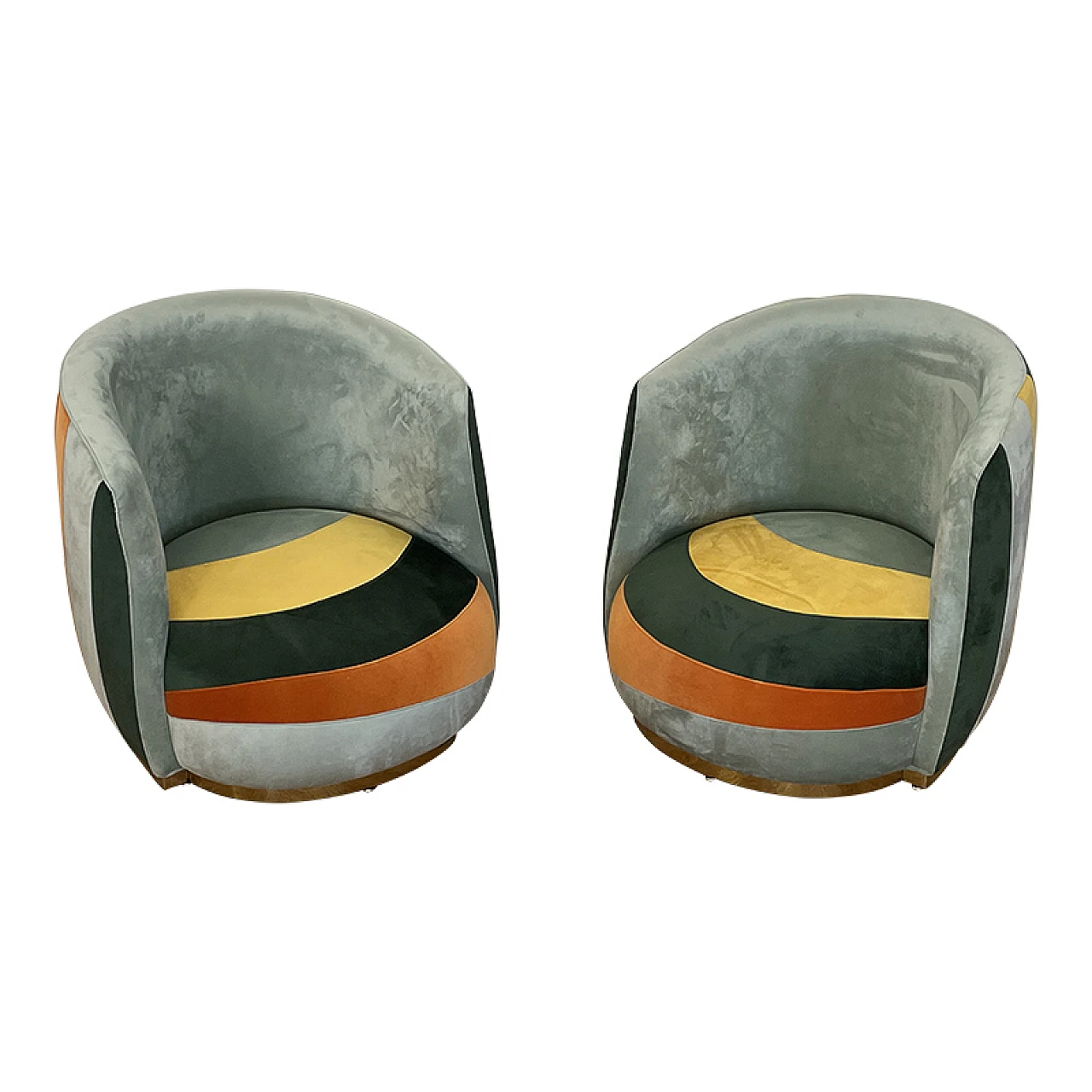 Pair of velvet cockpit armchairs, 1980s 4