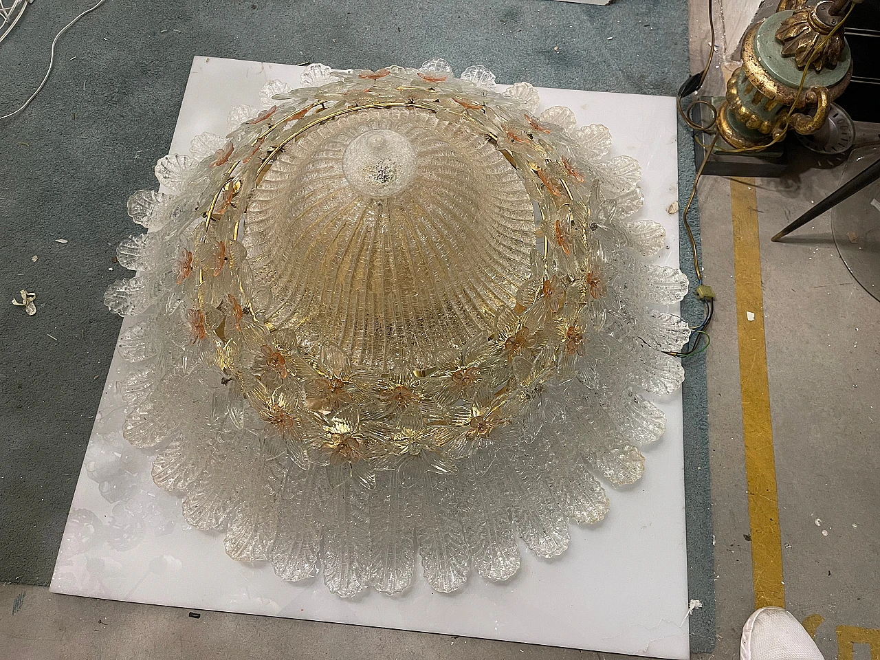 Murano glass ceiling lamp with flowers decor by Barovier & Toso, 1970s 3