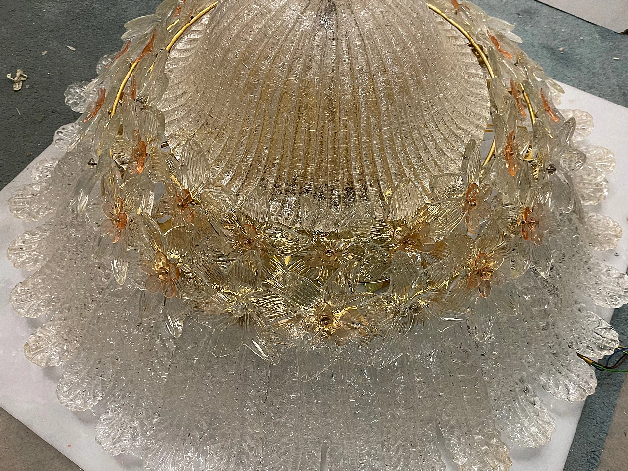 Murano glass ceiling lamp with flowers decor by Barovier & Toso, 1970s 6