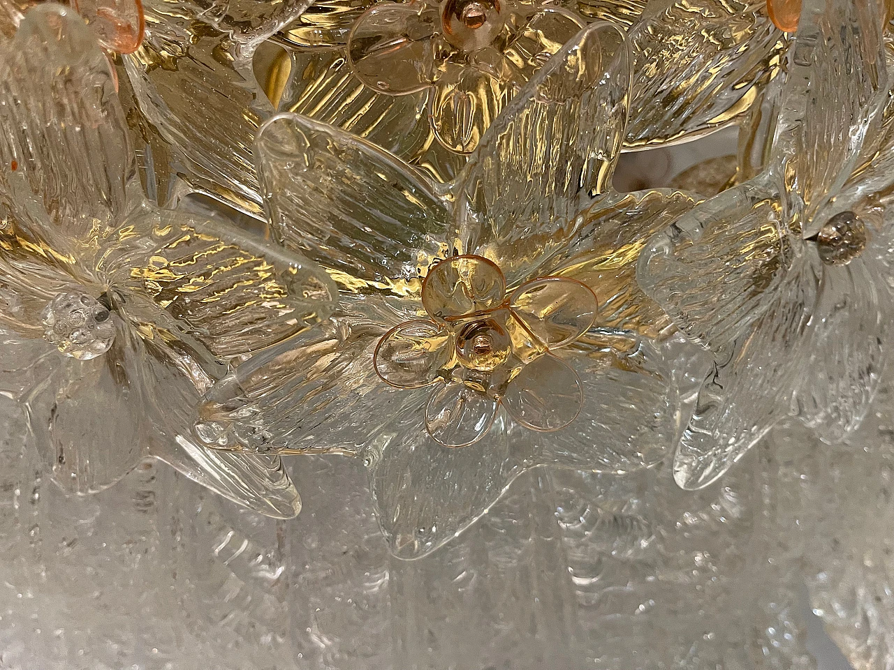 Murano glass ceiling lamp with flowers decor by Barovier & Toso, 1970s 11