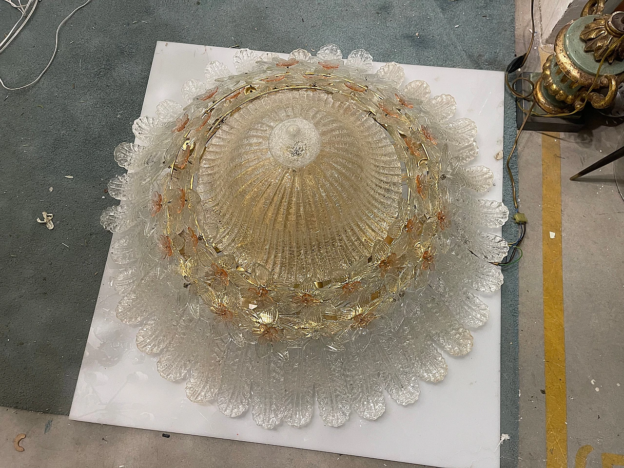 Murano glass ceiling lamp with flowers decor by Barovier & Toso, 1970s 12