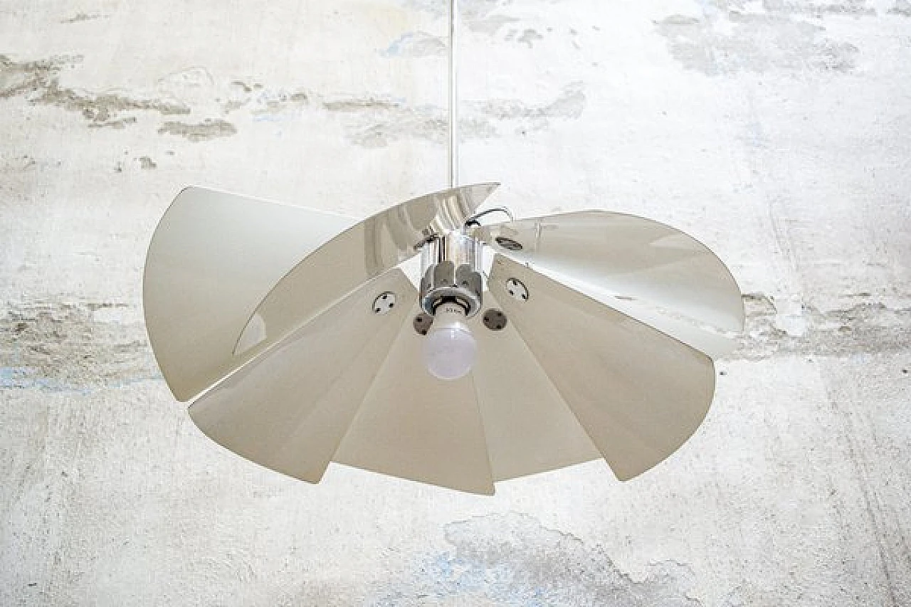 Space Age chromed and white lacquered metal chandelier, 1970s 3