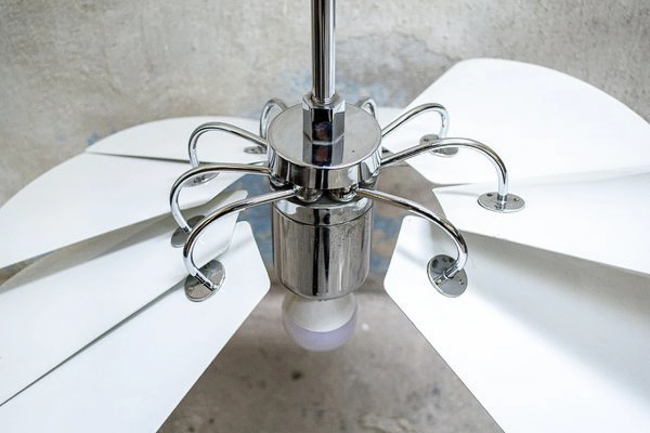 Space Age chromed and white lacquered metal chandelier, 1970s 5