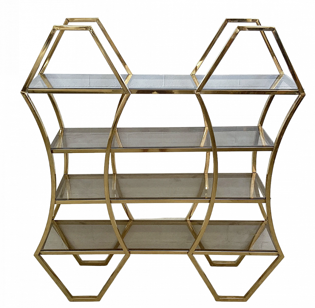 Gilded brass and smoked glass bookcase, 1960s 7