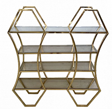 Gilded brass and smoked glass bookcase, 1960s