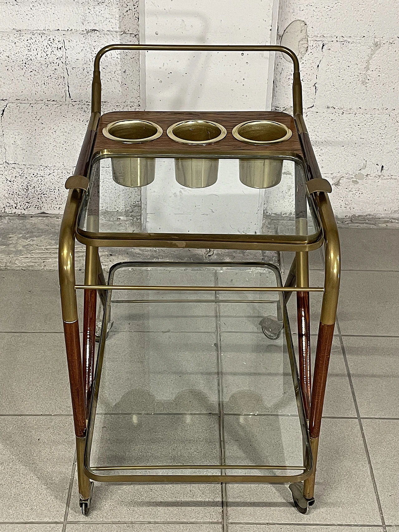 Bar cart in glass, wood and brass, 1950s 13